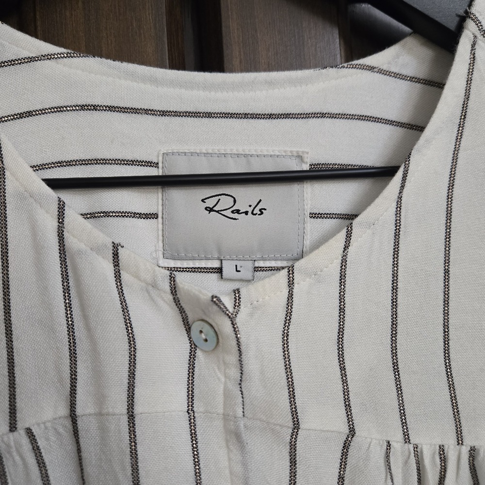 Rails Ruby San Marino Stripe Peplum Button Down Shirt White Black Metallic Large - Picture 4 of 12